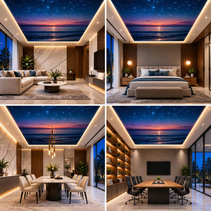 3D Ocean Sunset Sky Ceiling Design with Starry Night View for Living Room & Bedroom