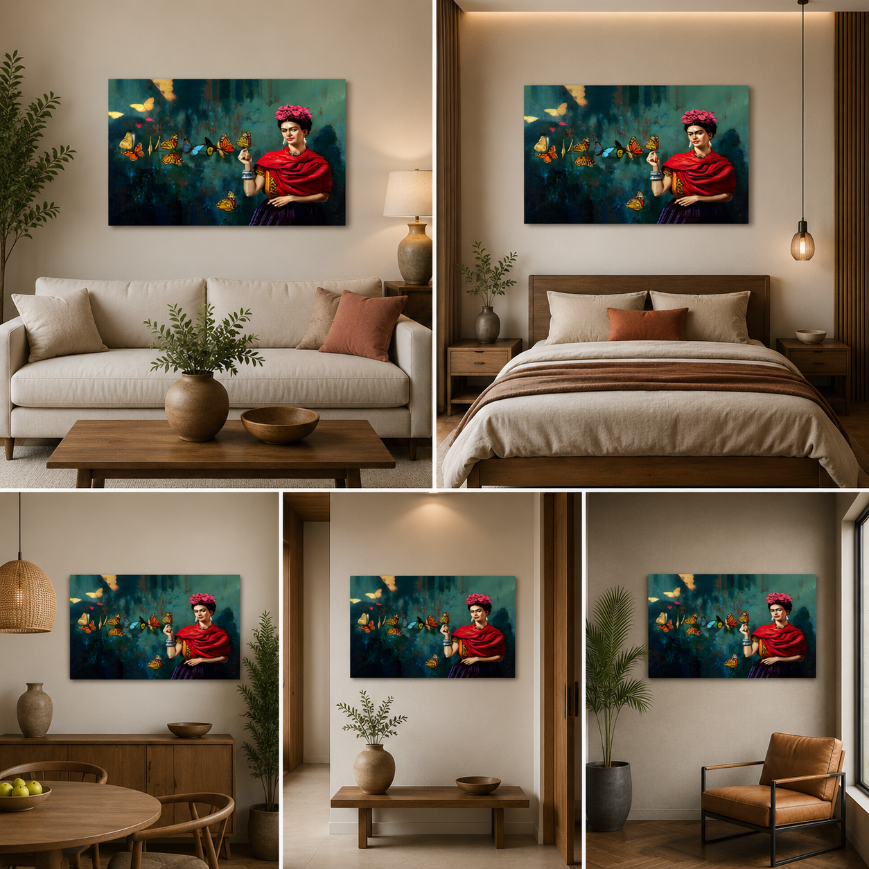 Frida Kahlo Butterfly Canvas Painting Frame – Artistic Portrait Canvas Wall Art Painting Frame for Living Room Wall Decor