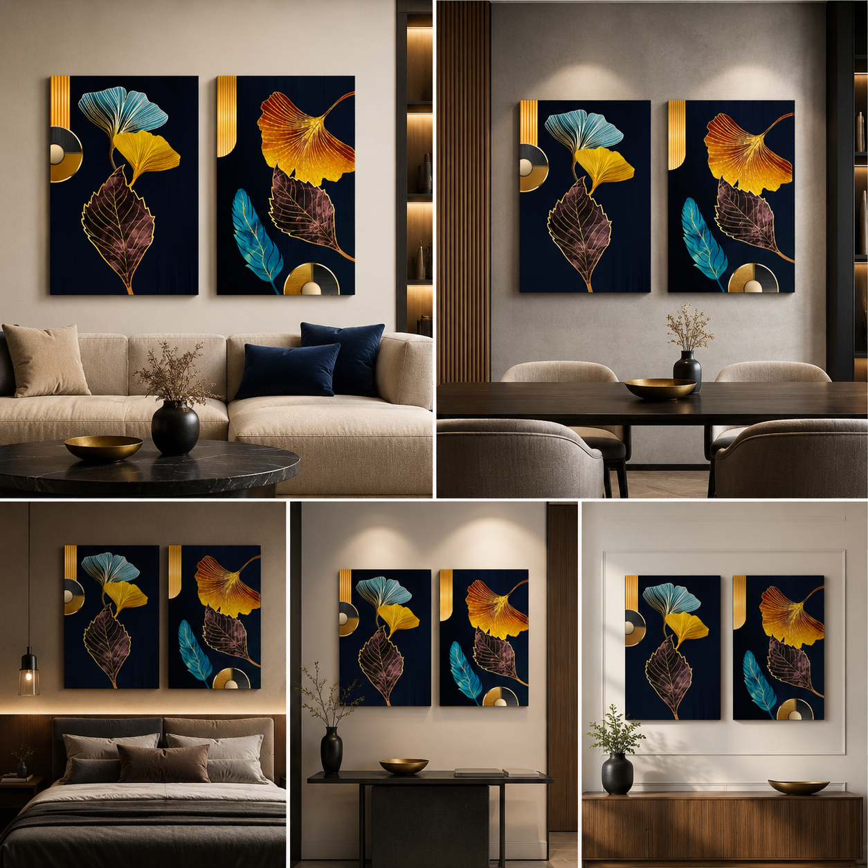 Abstract Leaf Canvas Painting Wall Art – Large Size Frame (18 x 24 Inches Each Part)
