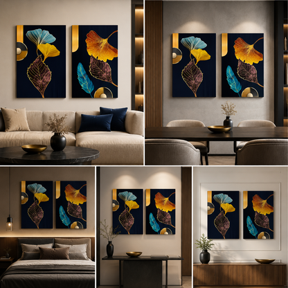 Abstract Leaf Canvas Painting Wall Art – Large Size Frame (18 x 24 Inches Each Part)