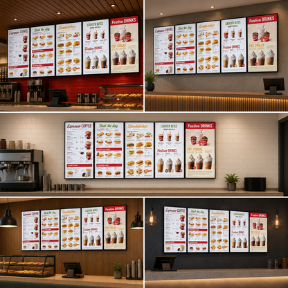 LED Backlit Menu Board Display | Illuminated Restaurant Menu Light Box Panels for Café, QSR & Retail