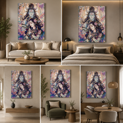 Shiv Parvati Canvas Painting Frame | Artistic Spiritual Wall Art for Living Room Decor