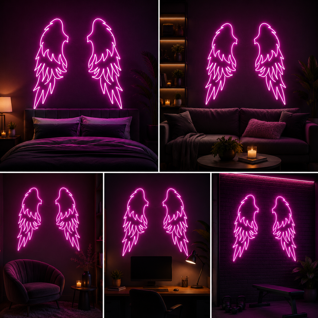 Angel Wings Neon Sign Board | Pink LED Custom Neon Light Wings Sign for Bedroom, Cafe & Aesthetic Wall Decor (40x40 In)