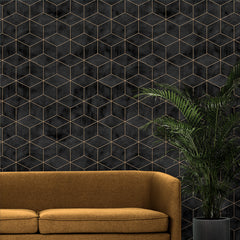 Premium Luxury Solid Black Cubicles Pattern Wallpaper