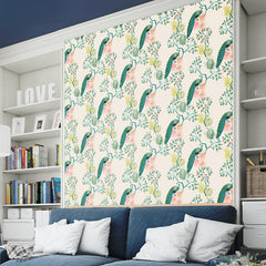 Floral Peacock Art Wallpaper for Living Room Self- Adhesive
