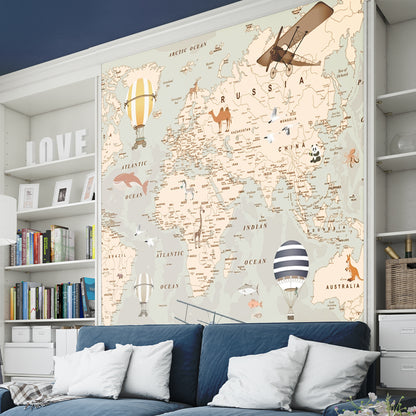 World Map Wallpaper for Kids Room Self Adhesive