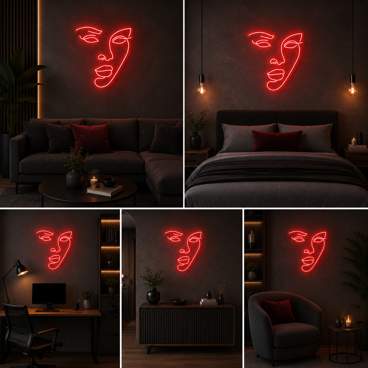Abstract Woman Face Neon Sign Board – Custom Neon Light Wall Decor
