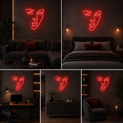 Abstract Woman Face Neon Sign Board – Custom Neon Light Wall Decor