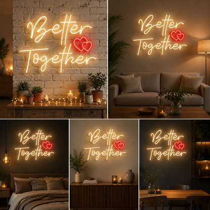 Better Together LED Neon Sign | Romantic Couple Wall Light for Bedroom, Wedding, Home & Event Décor
