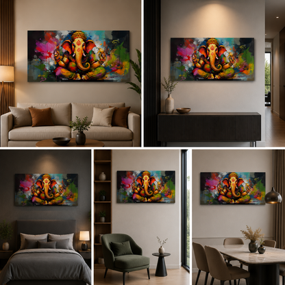 Colorful Lord Ganesha Canvas Painting Frame | Modern Spiritual Wall Art for Living Room