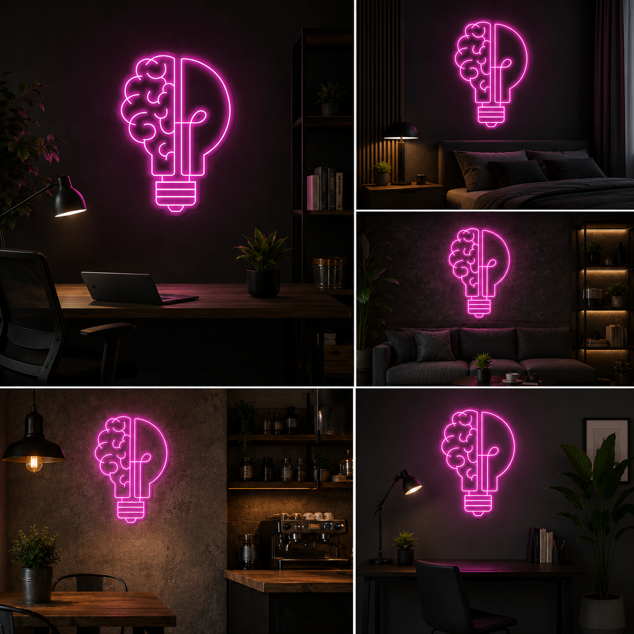 Brain Light Bulb Neon Sign Board – Creative LED Neon Light Wall Decor | Custom Neon Light & Customised Neon Light