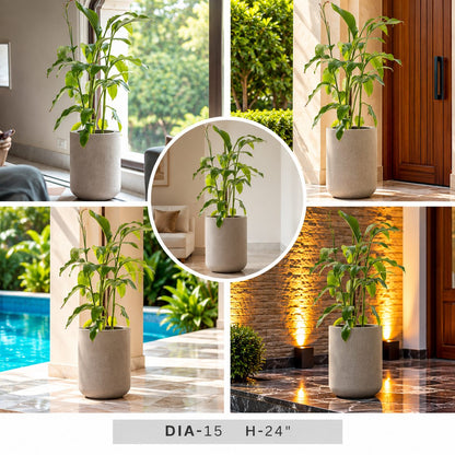 Tall Green Decorative Plant in Grey Round Planter Pot – 15 x 24 Inches for Home Decor