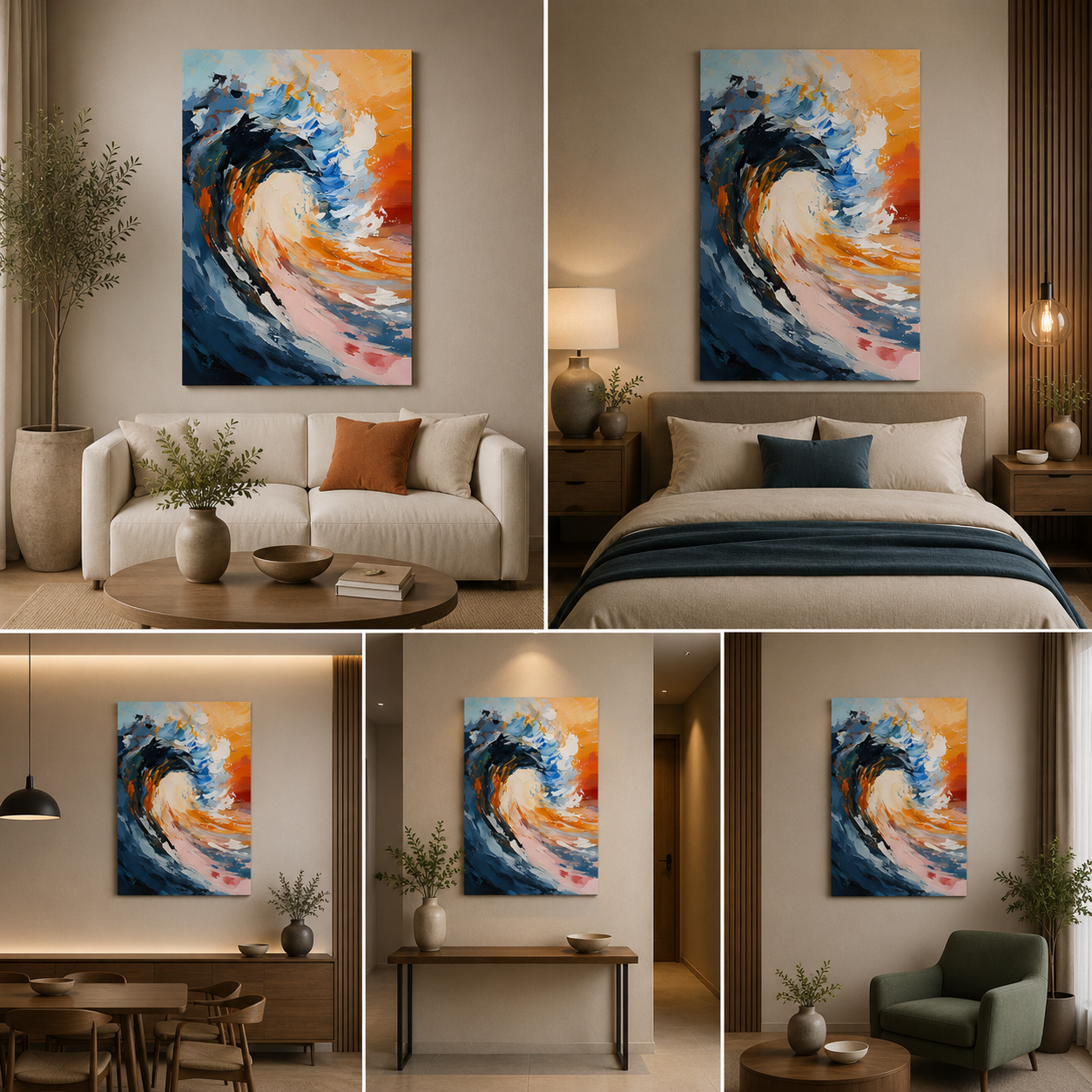 Abstract Ocean Wave Canvas Painting Frame Wall Art Decor | Large Modern Sea Wave Canvas Painting Frame for Living Room