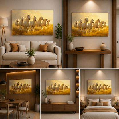 Seven White Running Horses Painting | Vastu Canvas Painting