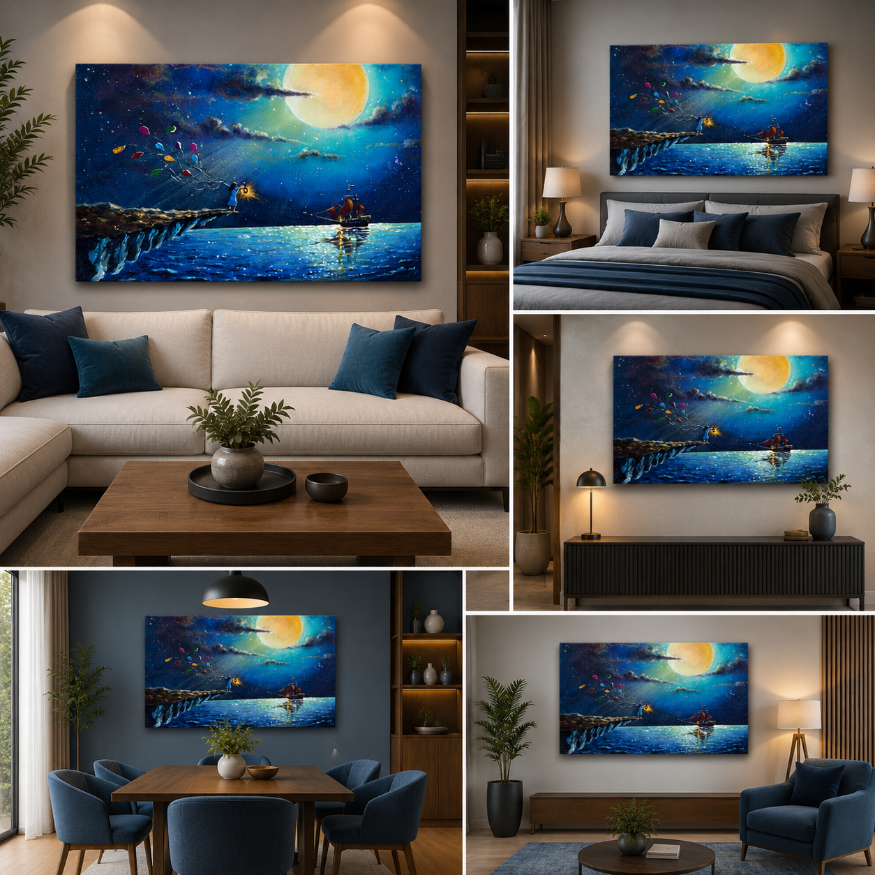 Mystic Pirate Ship Red Sails Painting for Living Room Decor