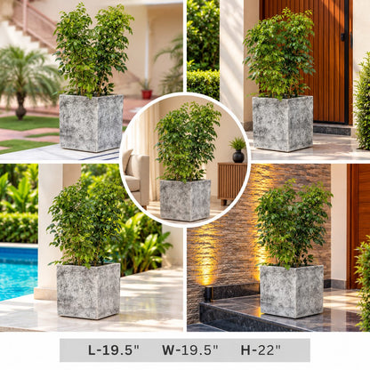Modern Grey Square Planter for Indoor Outdoor Decor, Textured Garden Pot, 19.5x19.5x22 Inch