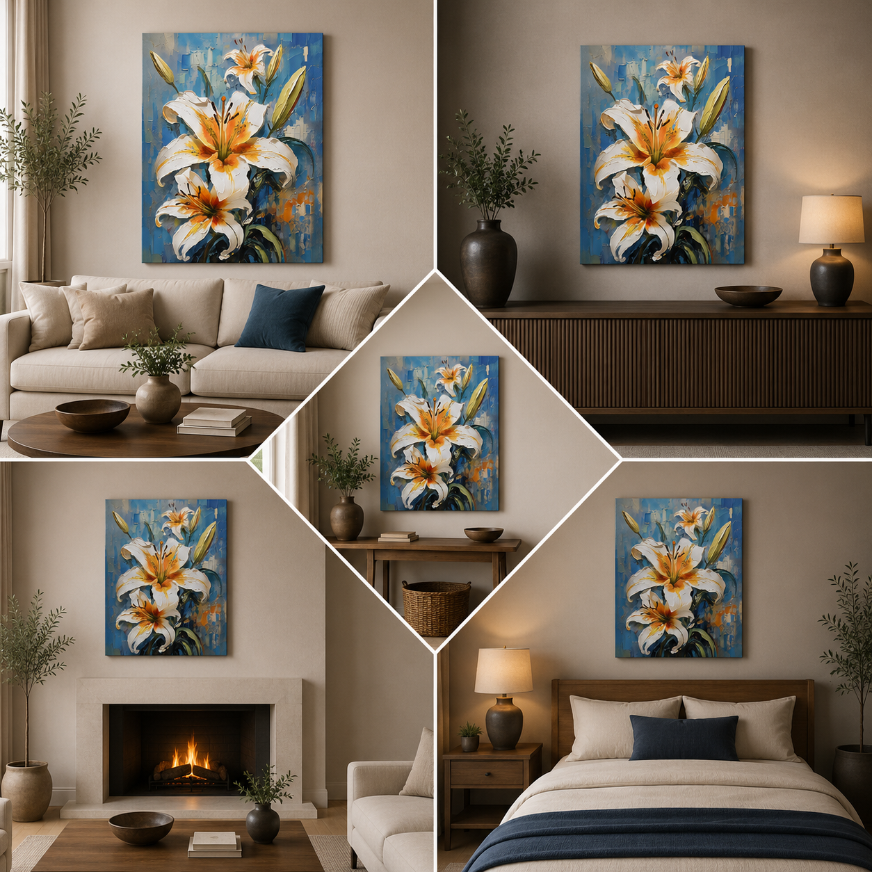 White Lily Flower Canvas Wall Painting | Modern Floral Art for Living Room & Home Decor