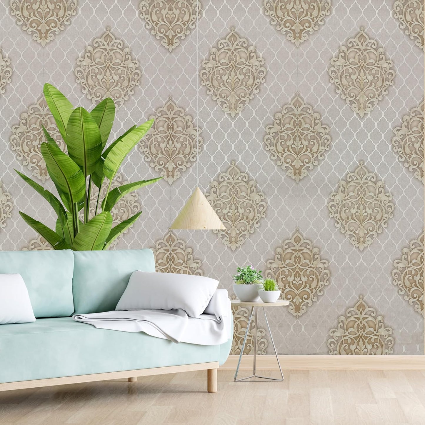 Textured PVC Coated 3D Damask 57 sqft Wallpaper roll for Living Room/Bedroom/Kitchen/Home decoration-