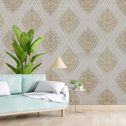 Textured PVC Coated 3D Damask 57 sqft Wallpaper roll for Living Room/Bedroom/Kitchen/Home decoration-