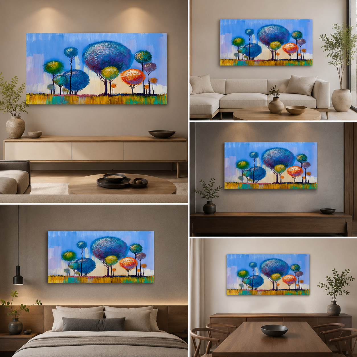 Colorful Abstract Tree Landscape Canvas Painting Wall Art for Living Room