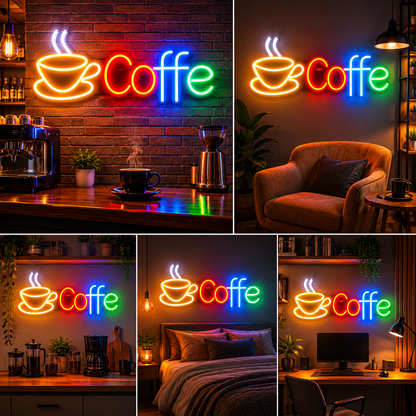 Coffee Neon Sign Board with Cup | Cafe Neon Light Sign for Coffee Shop Decor (24 Inch)