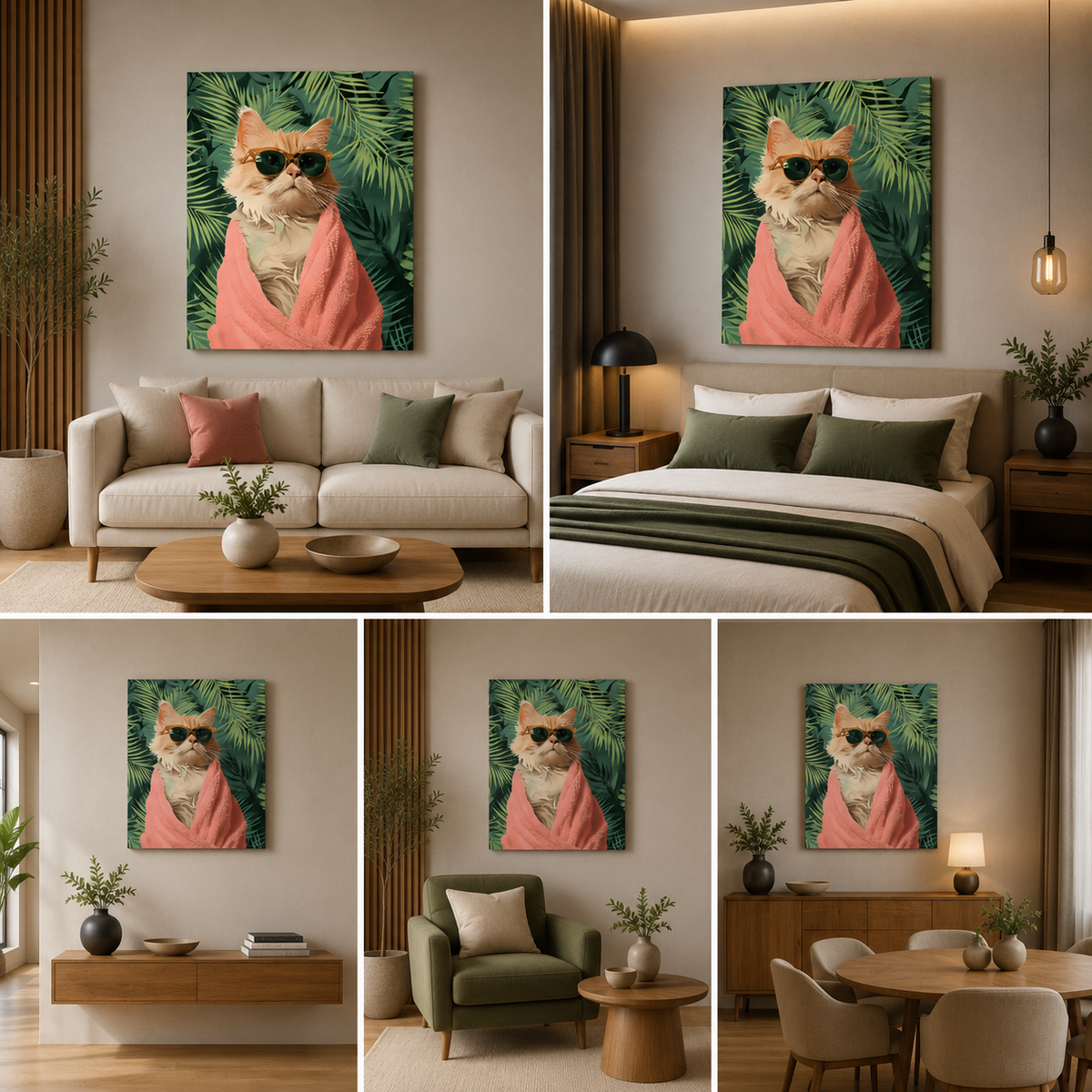 Cool Cat Sunglasses Canvas Painting Frame – Funny Animal Canvas Wall Art Painting Frame for Living Room Decor