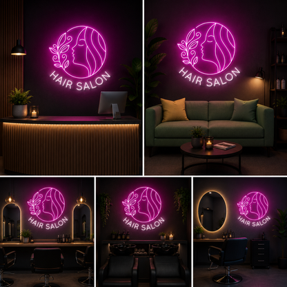 Hair Salon Neon Sign Board | Neon Light Name Plate | Neon Name Light Customized (20 By 20 Inches)