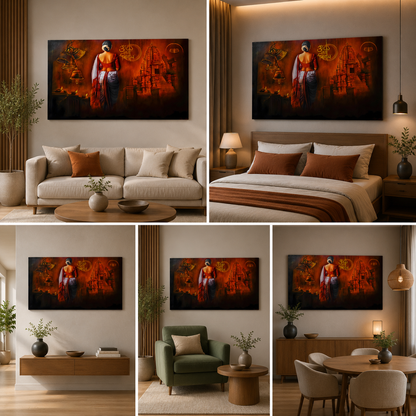 Om Namah Shivaya Canvas Painting Frame Wall Art Decor | Lord Shiva Temple Spiritual Canvas Painting Frame for Living Room