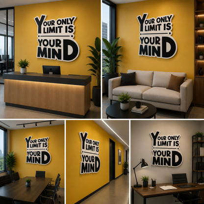 Motivational Wall Quote Acrylic Sign – Your Only Limit Is Your Mind 3D Typography Wall Decor for Office, School, Gym & Workspace
