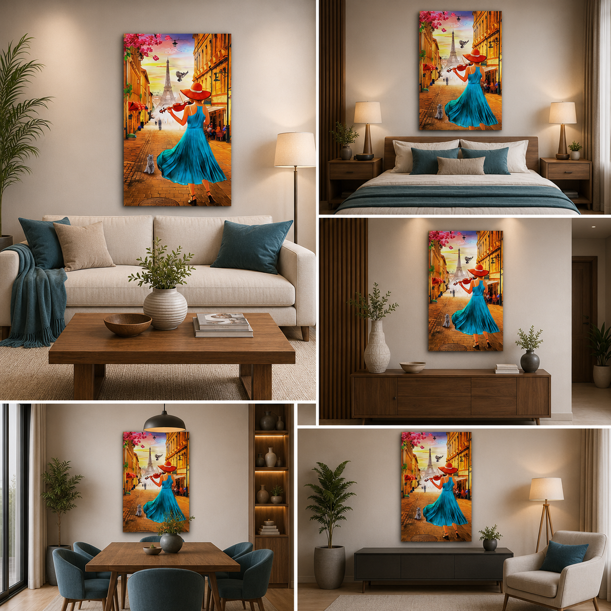Music Instrumental Girl Painting for Living Room Decor