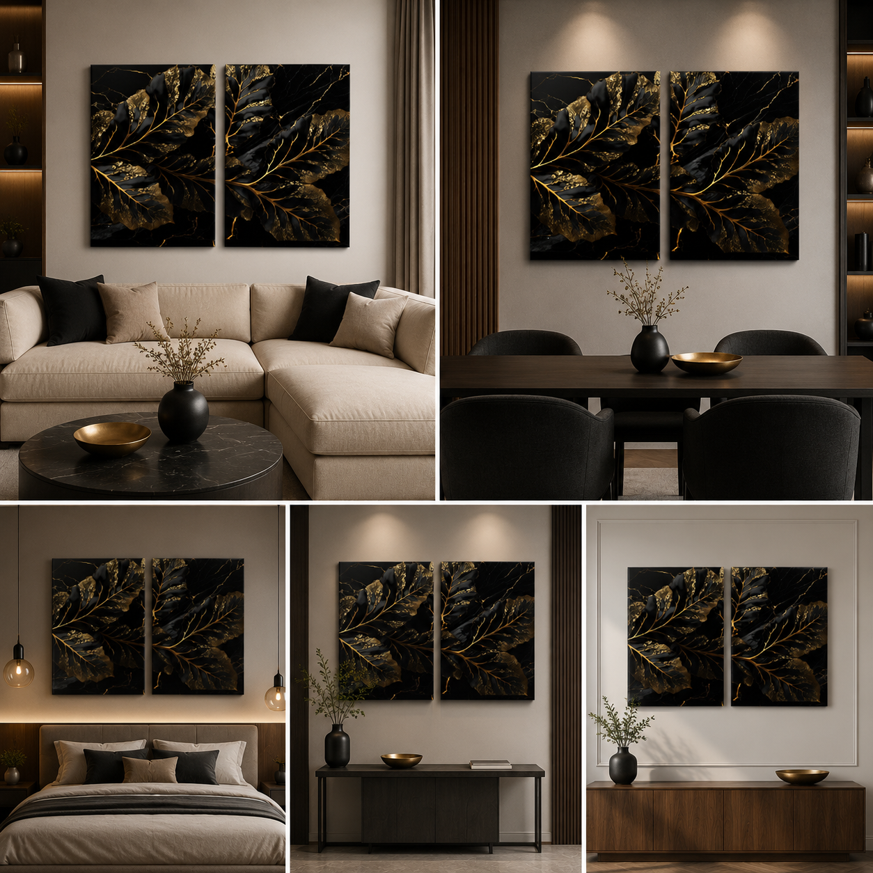 Abstract Gold Leaf Canvas Painting Wall Art – Large Size Frame (18 x 24 Inches Each Part)