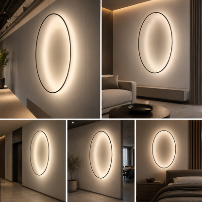 Large Circular LED Wall Light | Modern Halo Backlit Wall Panel | Designer Ambient Lighting Feature for Living Room & Commercial Interiors