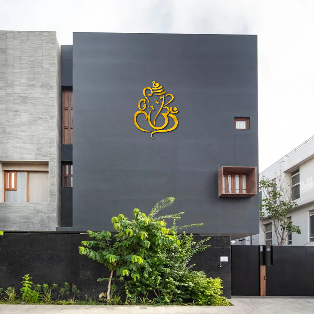3D Metal Golden SS Lord  Ganesha Wall Decor for Building Facade 24 X 24 Inches