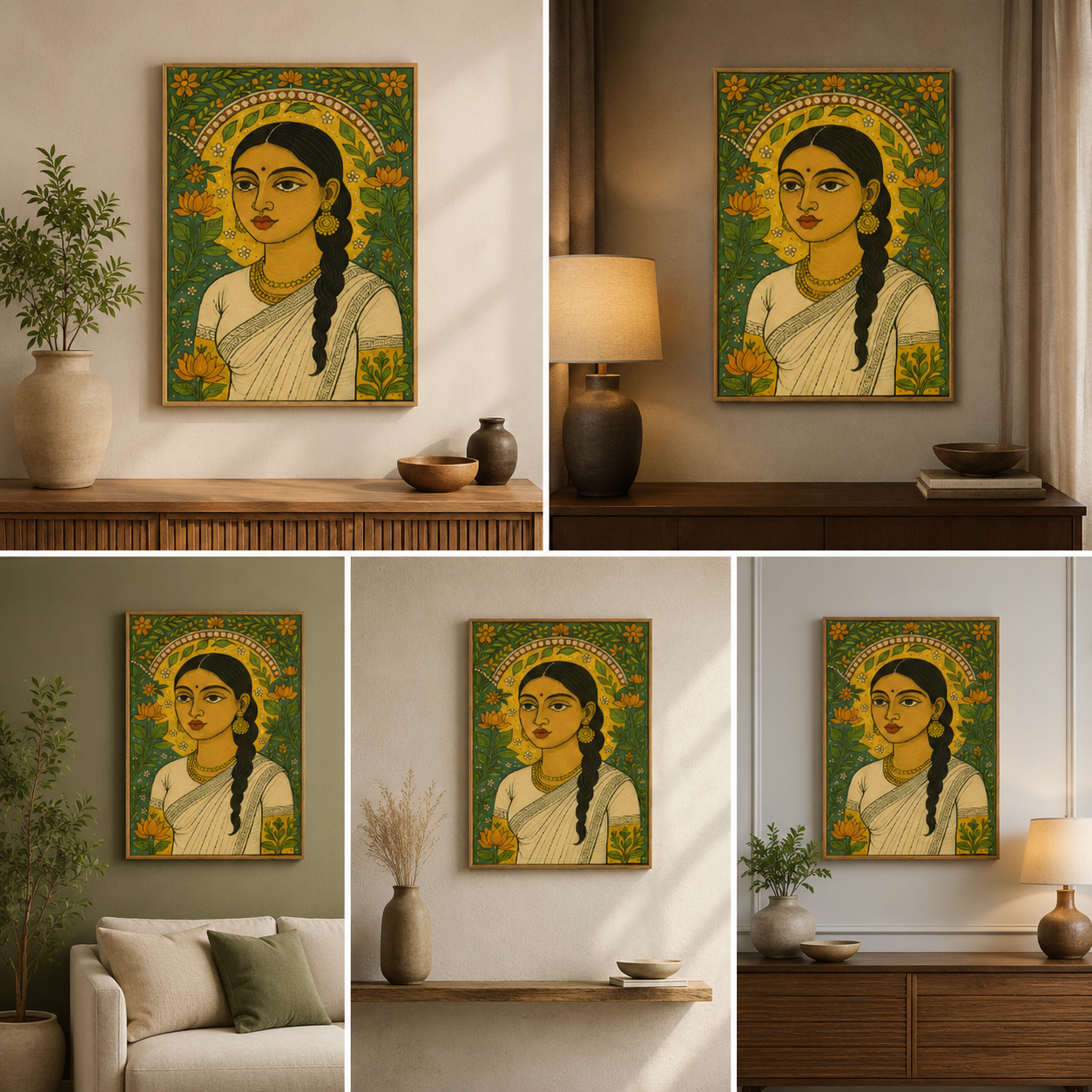 Indian Woman Canvas Wall Art | Ethnic Folk Painting for Home Decor & Living Room