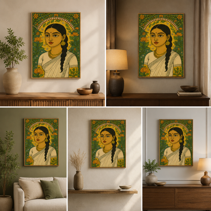 Indian Woman Canvas Wall Art | Ethnic Folk Painting for Home Decor & Living Room