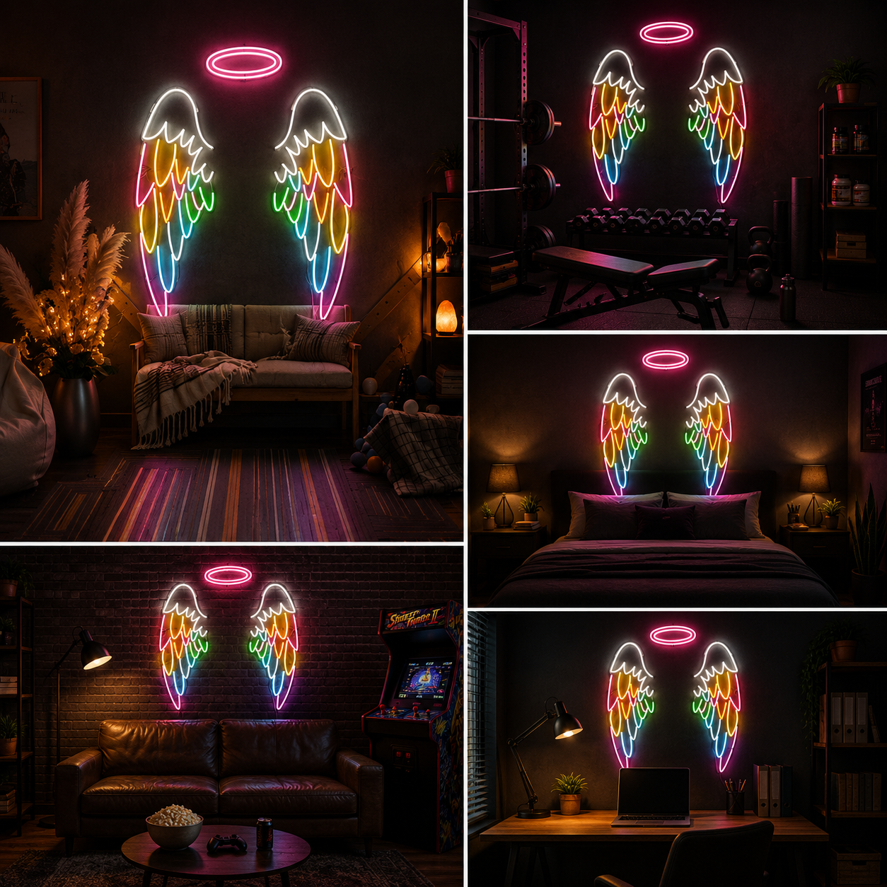 Angel Wings with Halo Custom Neon Sign Board | Multicolor Wings Neon Light | Custom Neon Light | Neon Sign Board Customised (50 By 50 Inches)