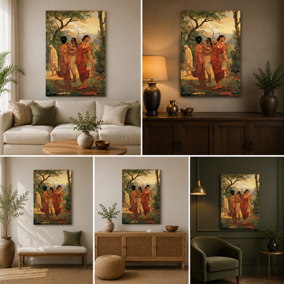 Ethnic Indian Village Women Canvas Painting Frame Wall Decor for Living Room