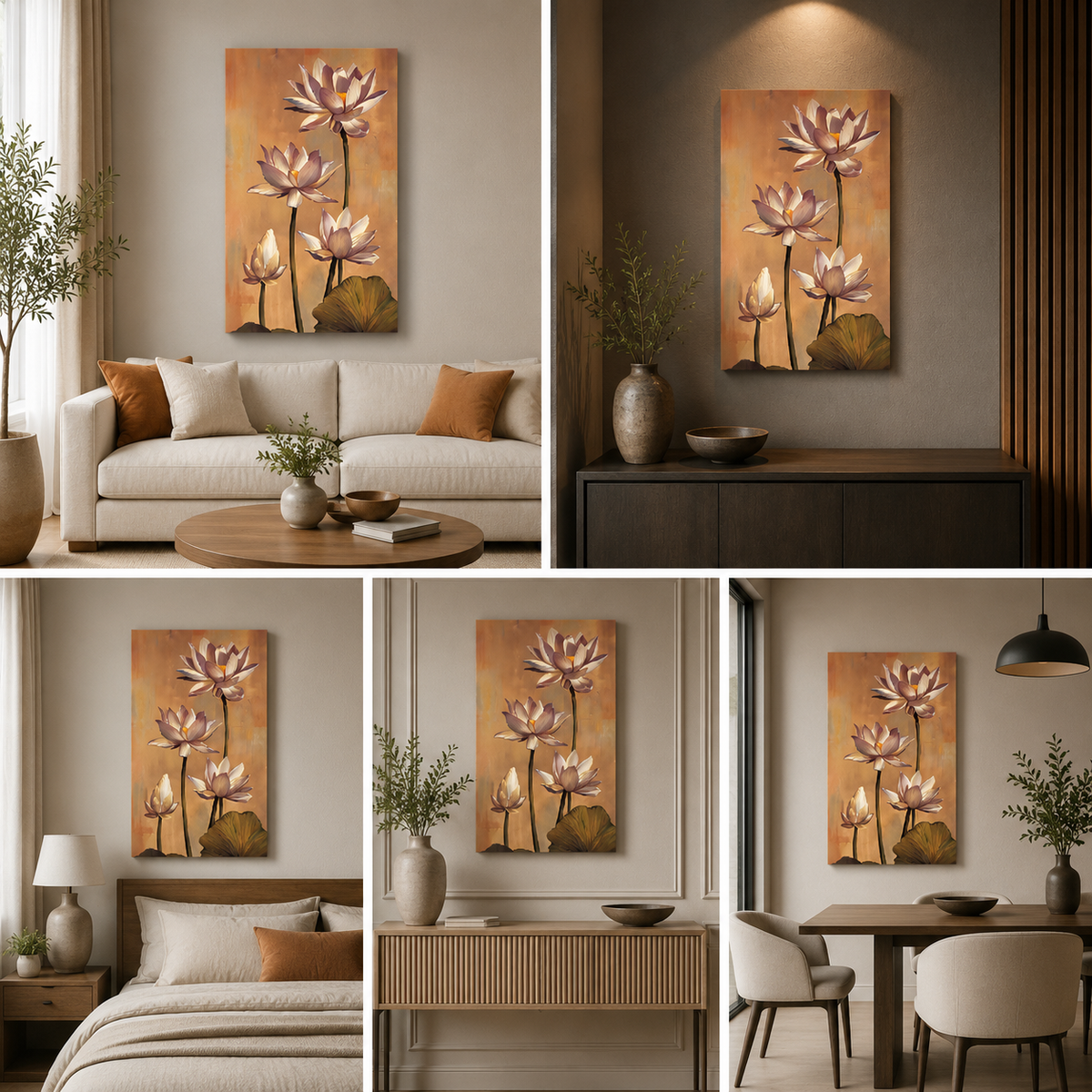 Modern Lotus Flower Wall Painting | Elegant Floral Canvas Art | Vertical Acrylic UV Printed Wall Decor for Living Room Bedroom