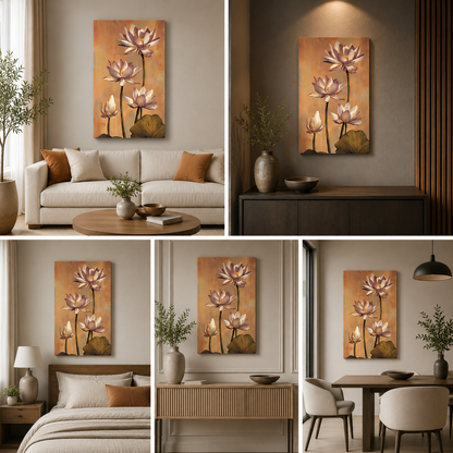 Modern Lotus Flower Wall Painting | Elegant Floral Canvas Art | Vertical Acrylic UV Printed Wall Decor for Living Room Bedroom