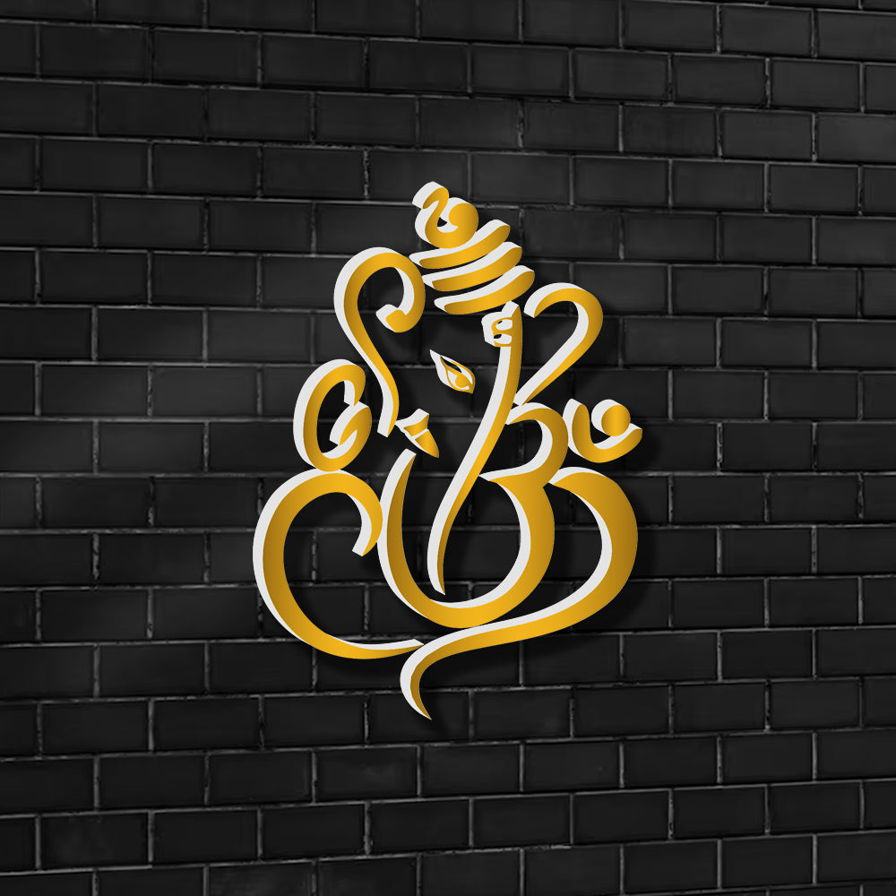 3D Metal Golden SS Lord  Ganesha Wall Decor for Building Facade 30 X 30 Inches