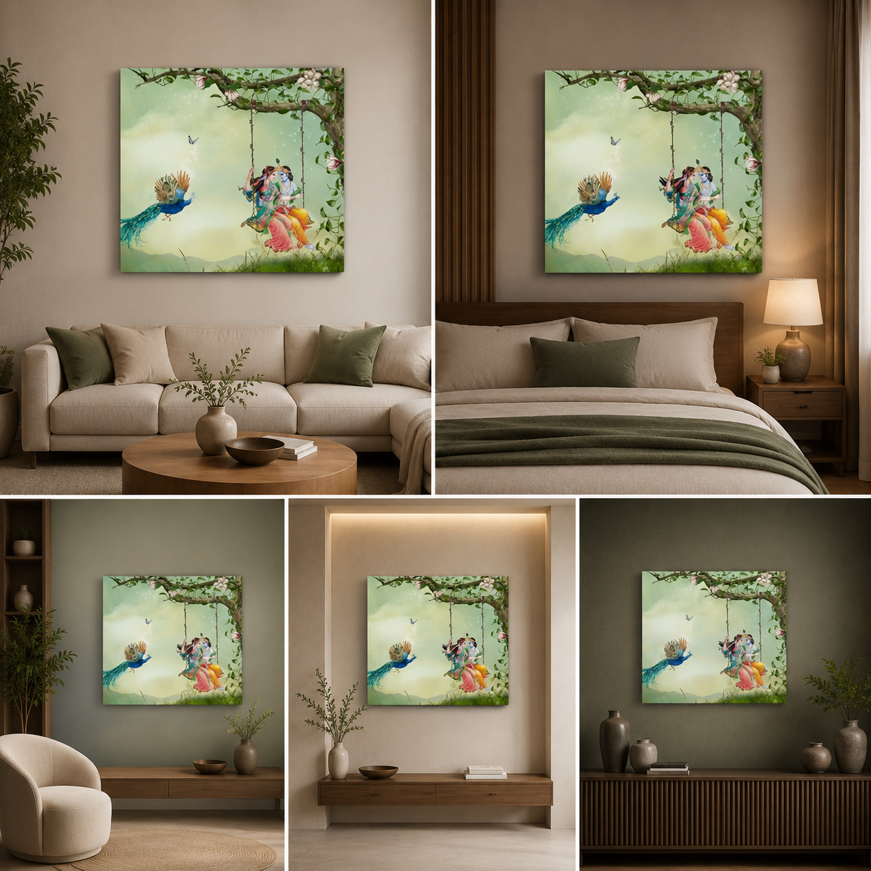 Radha Krishna Tree Swing Art Painting for Living Room Decor