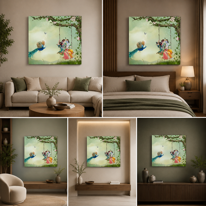 Radha Krishna Tree Swing Art Painting for Living Room Decor