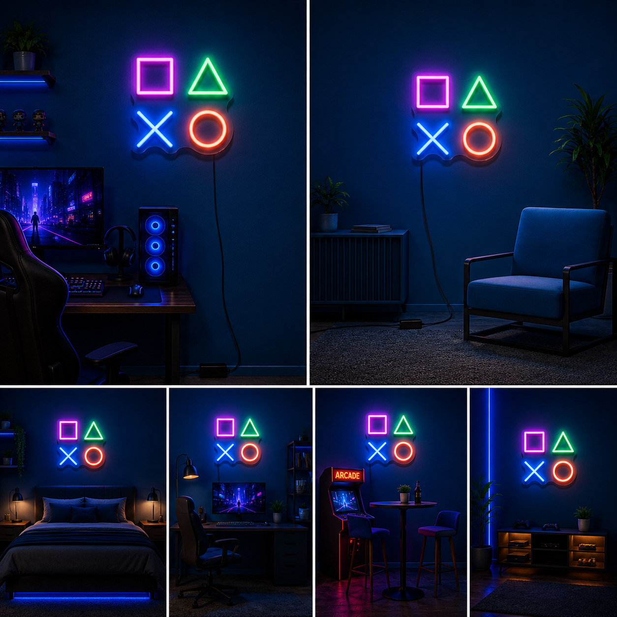 Gaming Symbols Neon Sign Board | Neon Light Name Plate | Neon Name Light Customized (18 By 18 Inches)