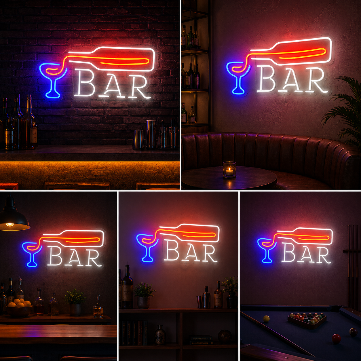 Bar Neon Sign Board with Bottle & Cocktail Glass | Custom Neon Light Signs | Customised Neon Light Name Plate for Bar Decor
