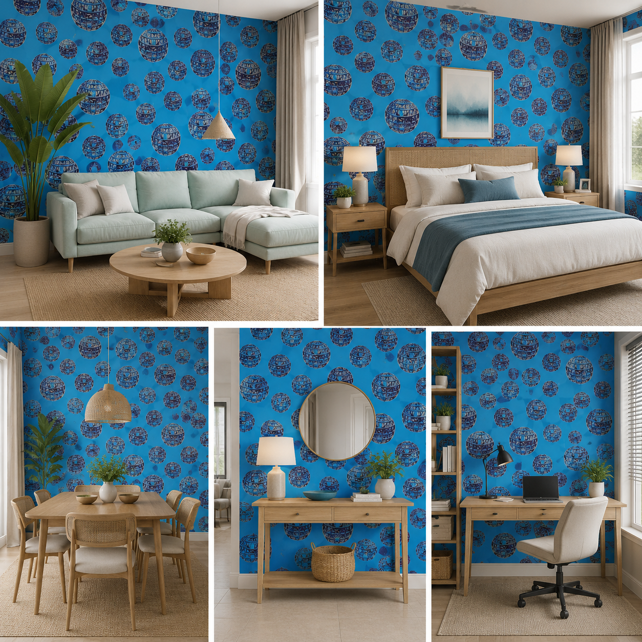 Wall Paper for Wall Decor, Non Adhesive Wallpaper for Walls Living Room, Bedroom (53 x 1000 cm, Roll 57sqft, Dark Blue Damask Design)