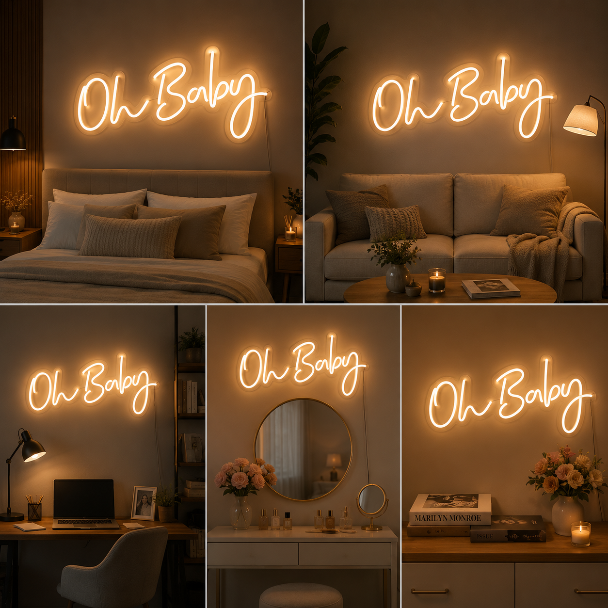 Oh Baby Neon Sign Board | Warm White LED Custom Neon Light for Baby Shower, Nursery & Room Decor