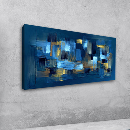 Modern Blue Abstract Geometric Canvas Painting for Living Room & Office Wall Décor