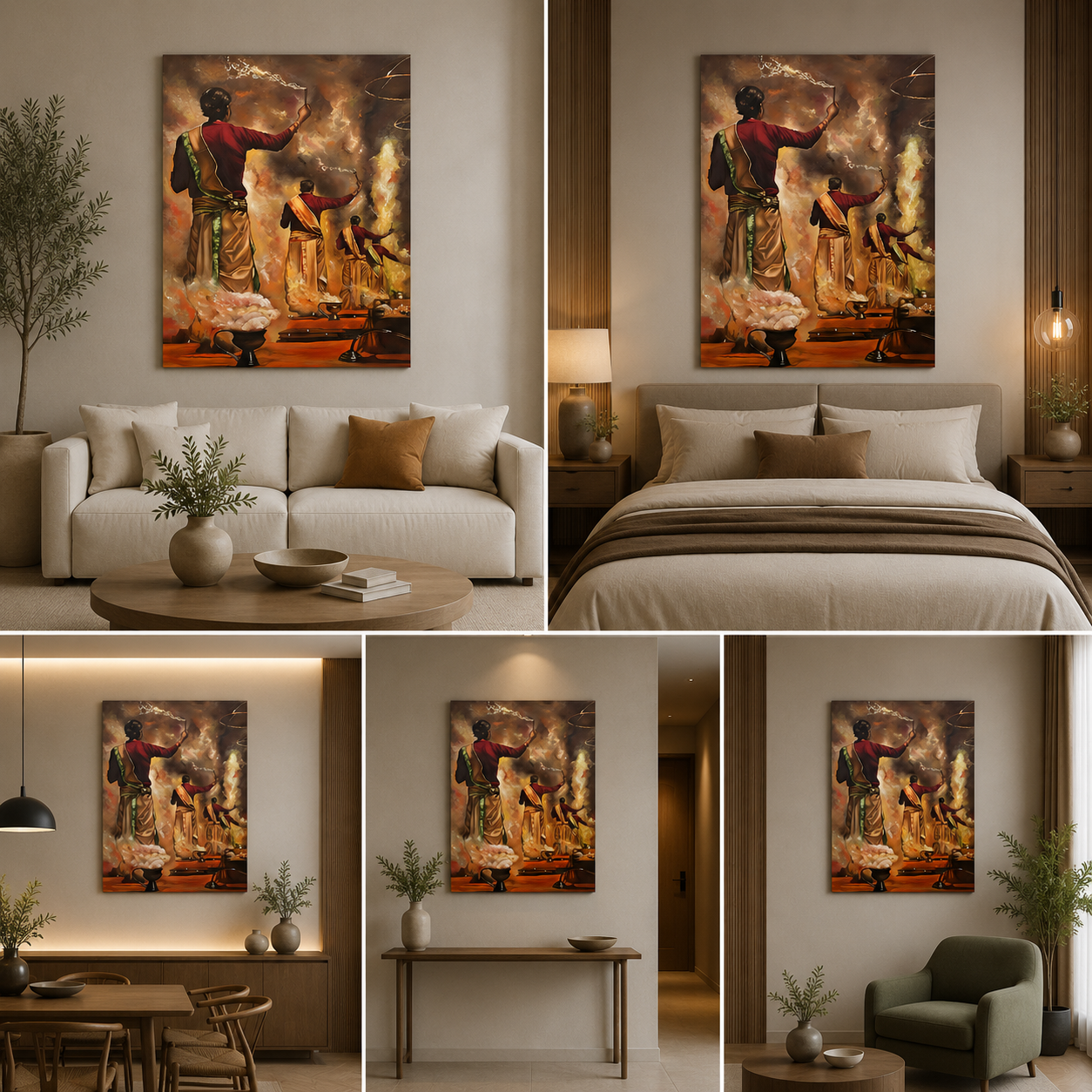 Varanasi Ganga Aarti Canvas Painting Frame – Spiritual Indian Temple Ritual Canvas Wall Art Painting Frame for Living Room Decor