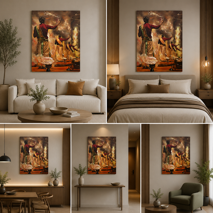 Varanasi Ganga Aarti Canvas Painting Frame – Spiritual Indian Temple Ritual Canvas Wall Art Painting Frame for Living Room Decor