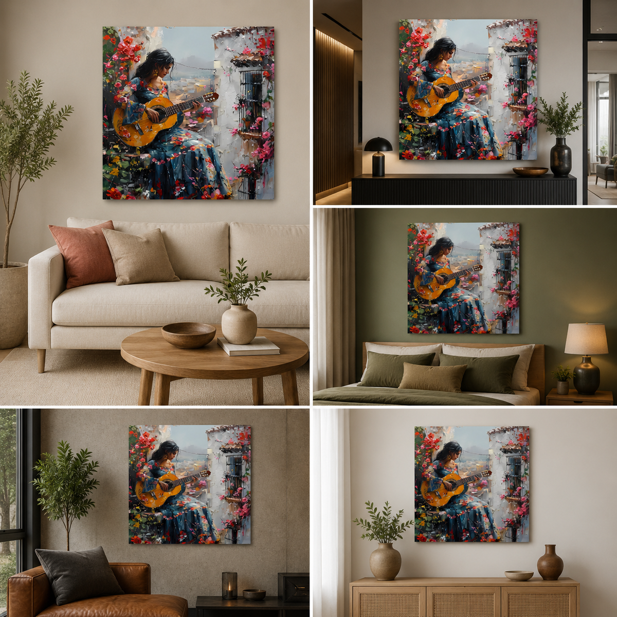 Girl Playing Guitar Canvas Painting Frame – Romantic Music Art Canvas Wall Art Painting Frame for Living Room Wall Decor